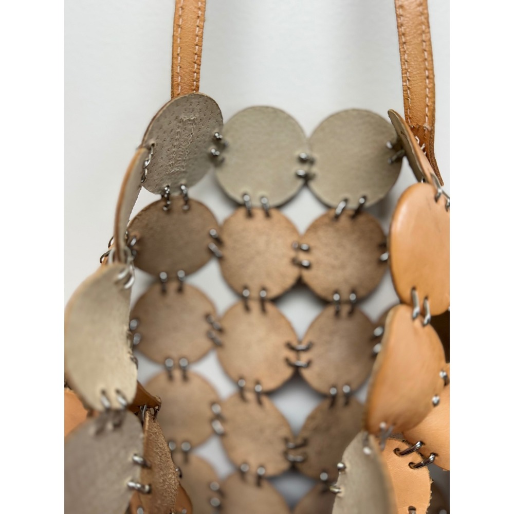Vintage Leather Laser Cut Tote Purse Light Brown - Picture 4 of 6
